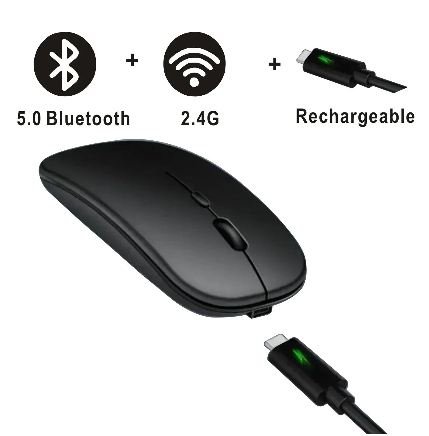 Computer Wireless USB Mouse Bluetooth   Rechargeable Dual Mode 5.0  with Office Gamer Desktop Mouse for PC Laptop