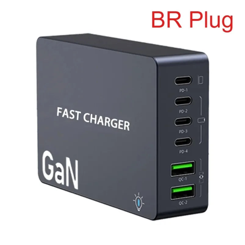 AU/BR/EU/KR/US/UK Plug Multi Port Socket Adapter 6 Port GaN Charger USB C For Smartphone Tablet Laptop 100W PPS Quick Charging