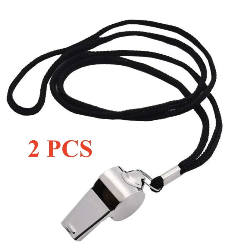 2 Pack Stainless Steel Sports Whistles with Lanyard, Loud Crisp Sound Whistles Great for Coaches, Referees, and Officials
