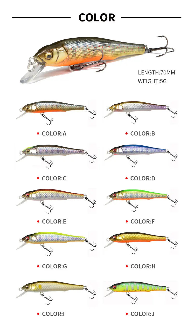 1PCS 70mm 5g Fishing Lure Minnow Hard Bait with 2 Fishing Hooks Crankbait Iscas Artificial Fishing Tackle Lure 3D Eyes