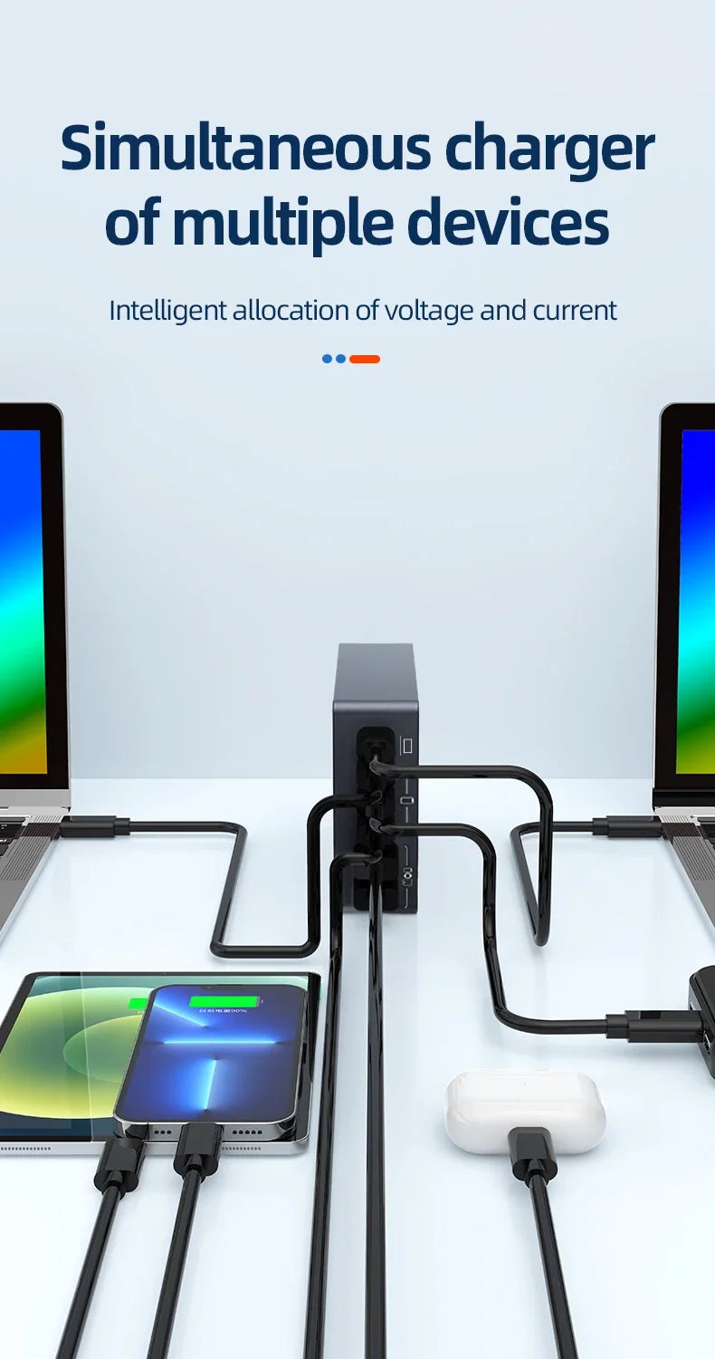 AU/BR/EU/KR/US/UK Plug Multi Port Socket Adapter 6 Port GaN Charger USB C For Smartphone Tablet Laptop 100W PPS Quick Charging
