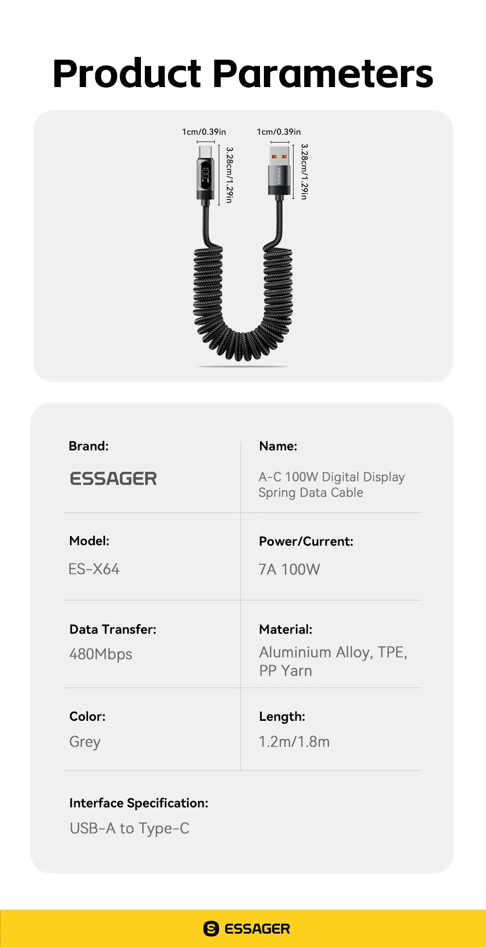 Essager Digital Dispaly USB C Cable For iPhone 17 16 15 Xiaomi Huawei 100W PD Fast Charging For Macbook iPad Type C to C Cable