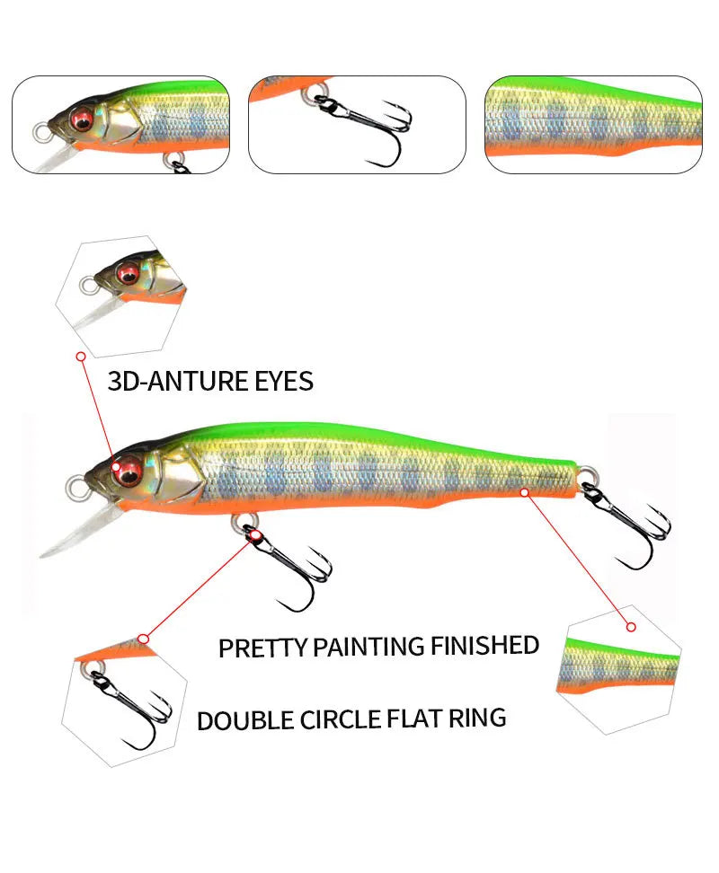 1PCS 70mm 5g Fishing Lure Minnow Hard Bait with 2 Fishing Hooks Crankbait Iscas Artificial Fishing Tackle Lure 3D Eyes