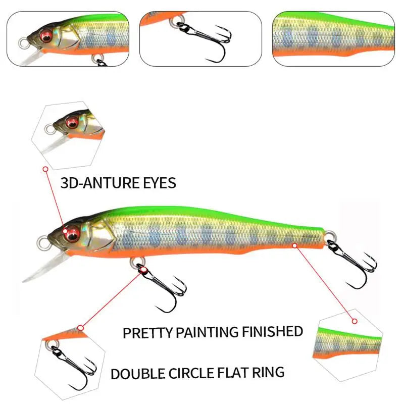 1PCS 70mm 5g Fishing Lure Minnow Hard Bait with 2 Fishing Hooks Crankbait Iscas Artificial Fishing Tackle Lure 3D Eyes