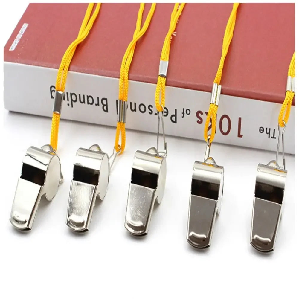 Team Sport Loud Metal Whistle With Rope Strong Stainless Steel Whistles Professional Portable Referee Whistles Training