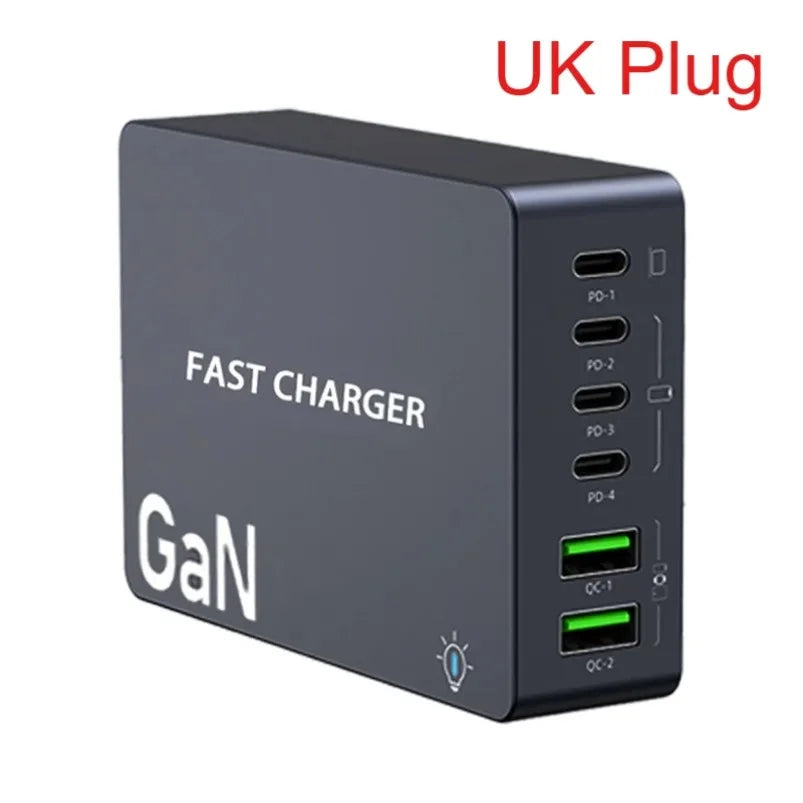 AU/BR/EU/KR/US/UK Plug Multi Port Socket Adapter 6 Port GaN Charger USB C For Smartphone Tablet Laptop 100W PPS Quick Charging