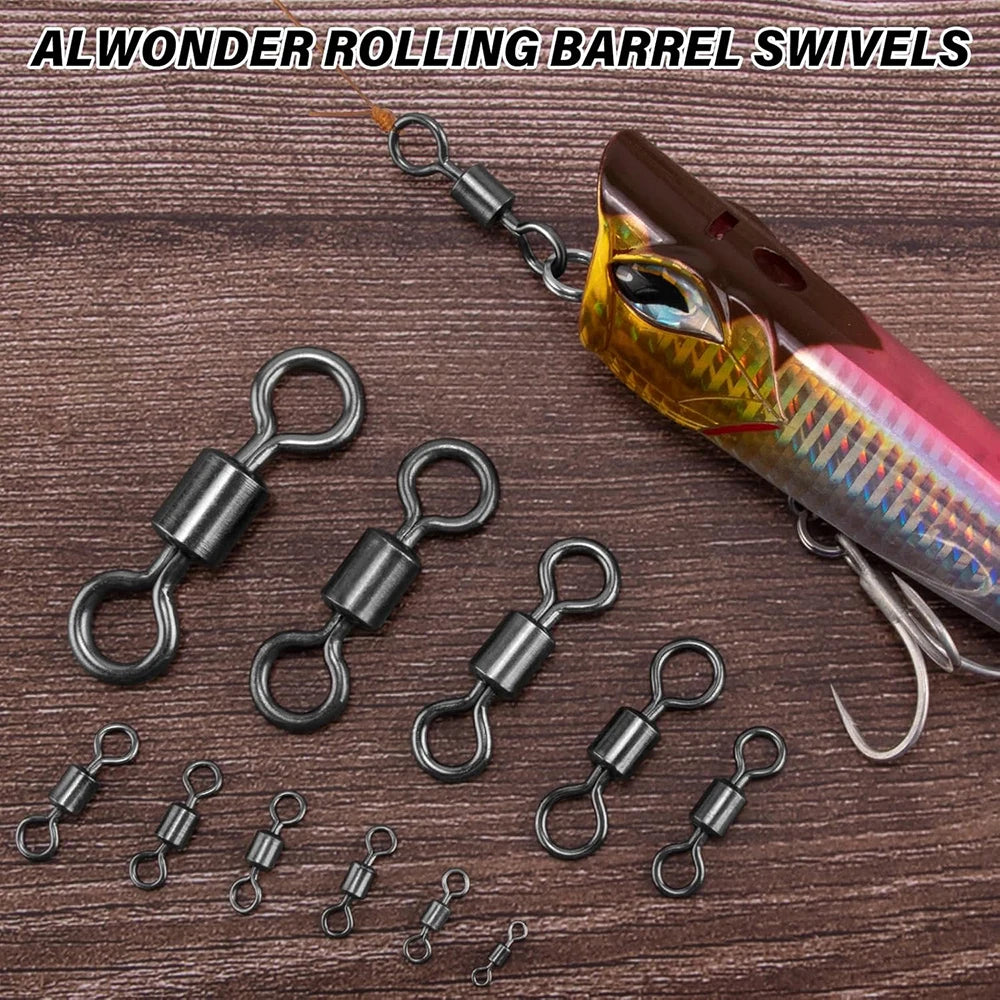 50 pcs Bearing Swivel Fishing Connector Stainless Steel Carp Snap Fishhook Lure Solid Ring Swivel Tackle Equipment Accessories