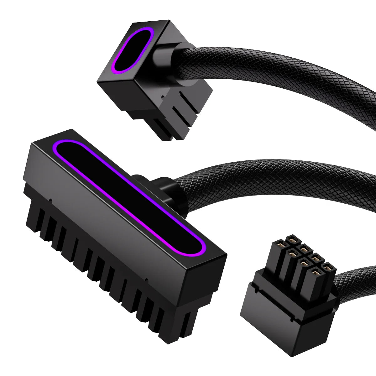 AIJS PC Cable Set, 1pc 24pin 2pcs CPU8pin Extension Cable,18AWG 90° Right-Angle Design, ARGB 5V 3Pin Male-to-Female 30cm