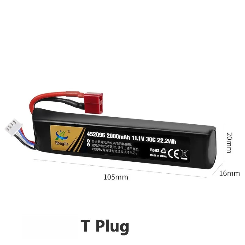 1PCS 11.1V 2000mAh Polymer Lithium Battery 3S 30C 452096 Batteria for Water Gun Airsoft BB Air Pistol Electric Toys Guns Parts