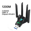 1200Mbps WiFi USB Adapter 2.4G+5Ghz Wi-Fi Dongle 4 Antenna 802.11AC USB3.0 High-Speed Wireless Card Receiver PC/Laptop