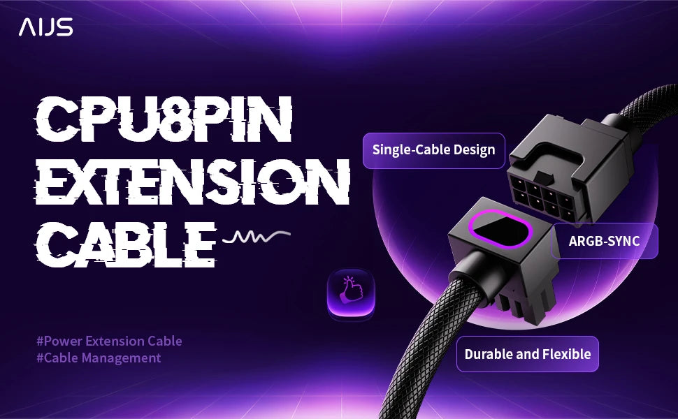 AIJS PC Cable Set, 1pc 24pin 2pcs CPU8pin Extension Cable,18AWG 90° Right-Angle Design, ARGB 5V 3Pin Male-to-Female 30cm