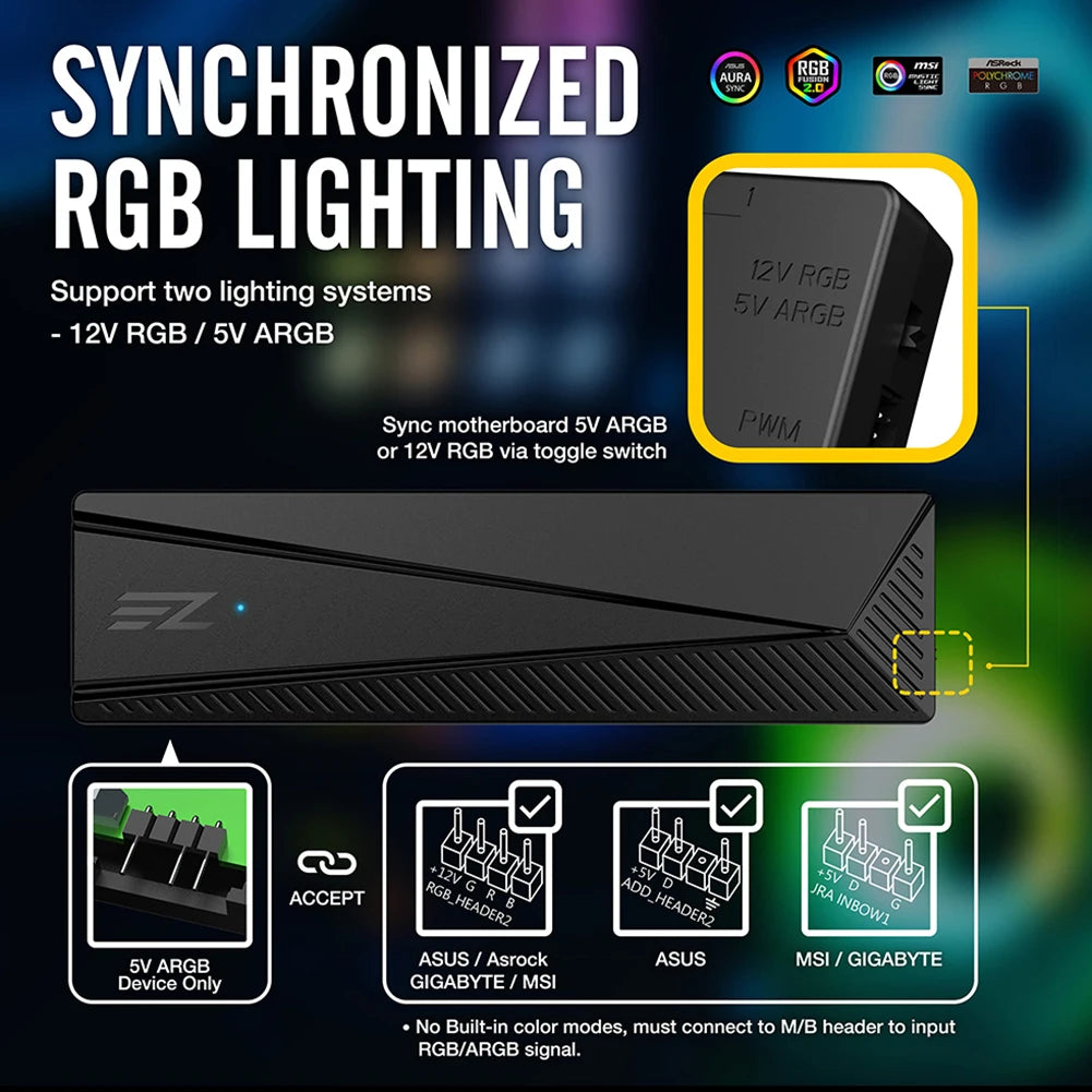2 in 1 Hub LED Controllers 5V 3Pin ARGB 4Pin PWM SATA Power Multi Splitter 8 Way for PC Chassis Case Computer Accessories