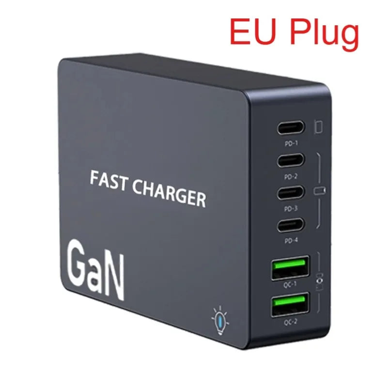 AU/BR/EU/KR/US/UK Plug Multi Port Socket Adapter 6 Port GaN Charger USB C For Smartphone Tablet Laptop 100W PPS Quick Charging