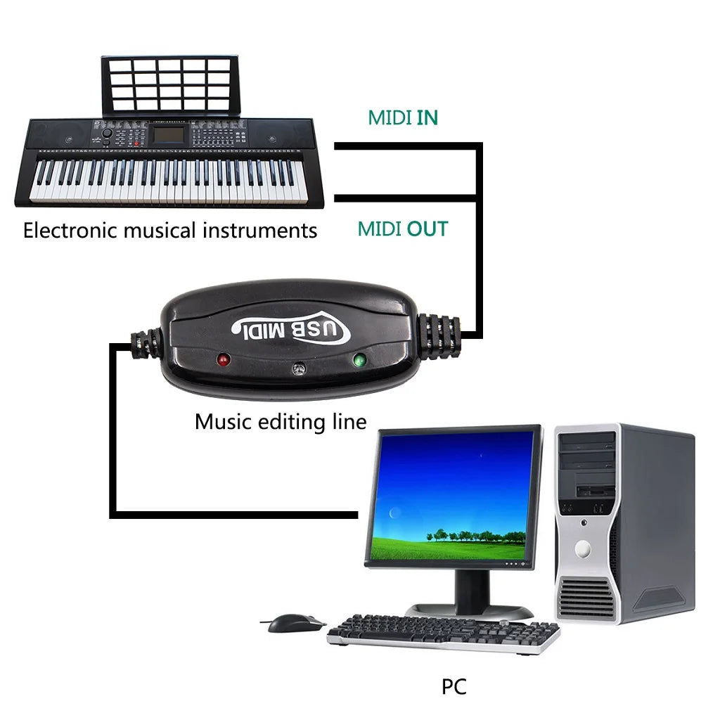 NEW Audio Cable Keyboard to PC USB MIDI Cable Converter PC to Music Keyboard Cord USB IN-OUT MIDI Interface Adapter Accessories