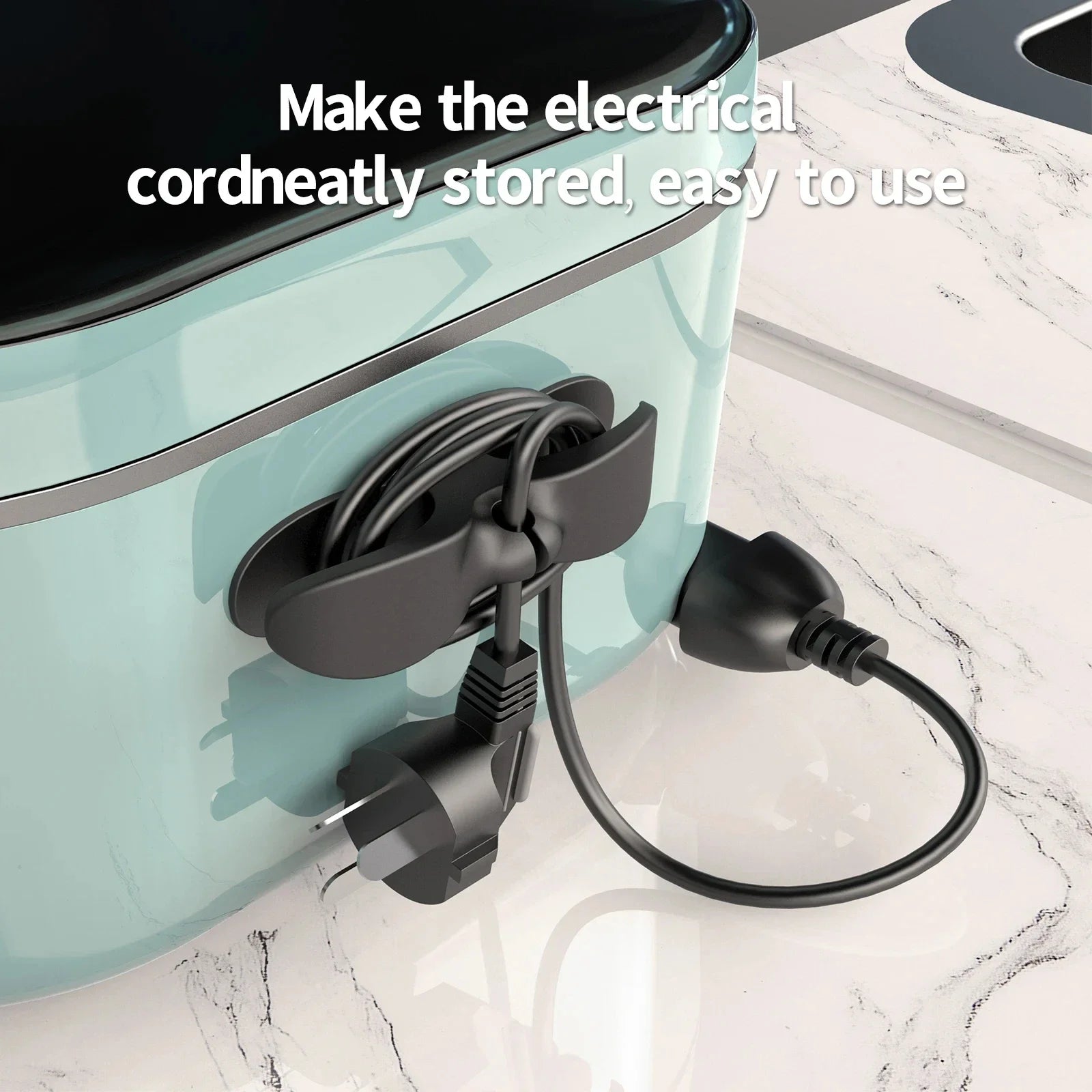 Cabinet Door & Countertop Cord Organizer | Heavy-Duty Adhesive Wire Plug Holder for Microwave Rice Cooker Appliance Storage