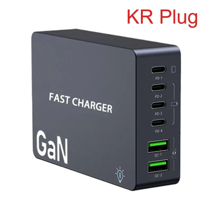 AU/BR/EU/KR/US/UK Plug Multi Port Socket Adapter 6 Port GaN Charger USB C For Smartphone Tablet Laptop 100W PPS Quick Charging