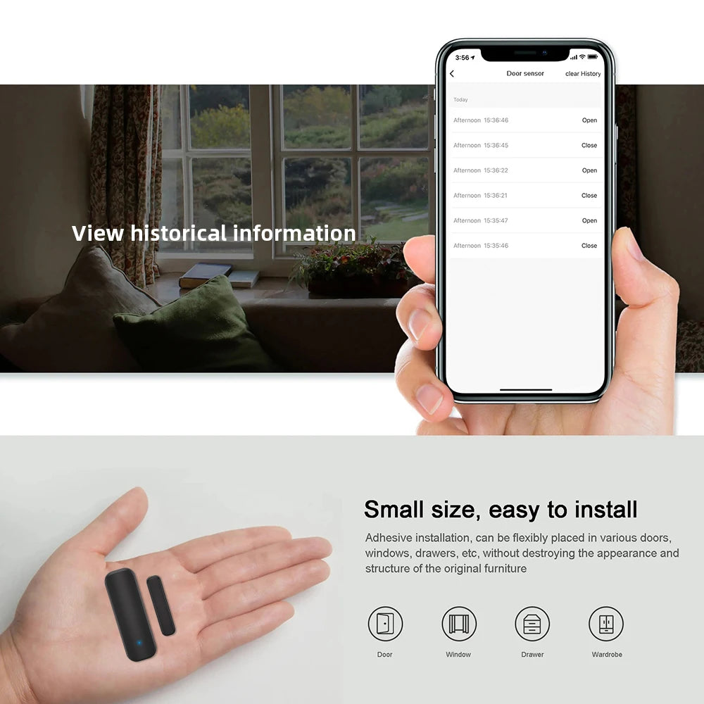 Tuya WiFi or ZigBee Door Window Sensor Smart Home Wireless Door Open Close Detector APP Remote Alarm Work with Alexa Google Home