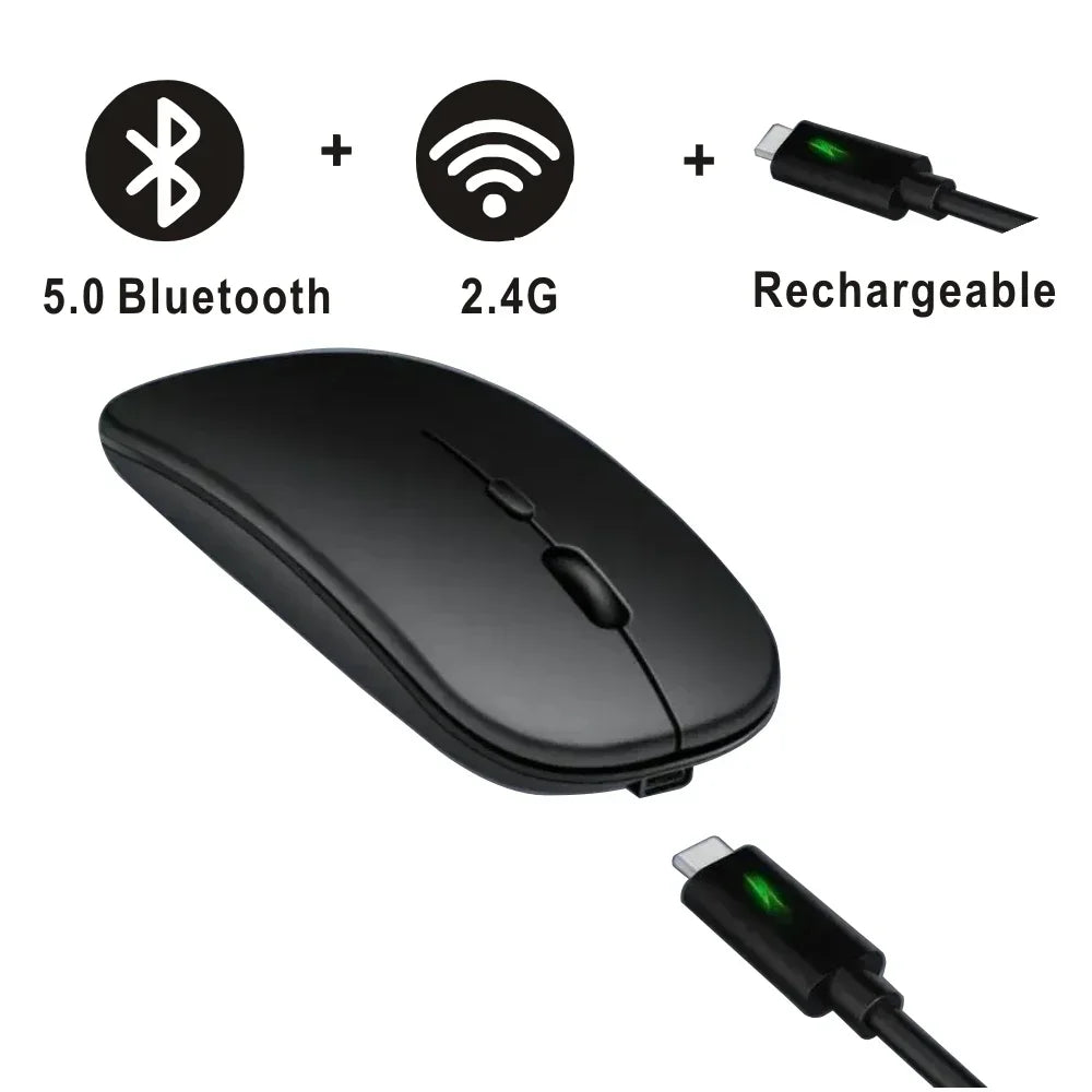 Computer Wireless USB Mouse Bluetooth   Rechargeable Dual Mode 5.0  with Office Gamer Desktop Mouse for PC Laptop