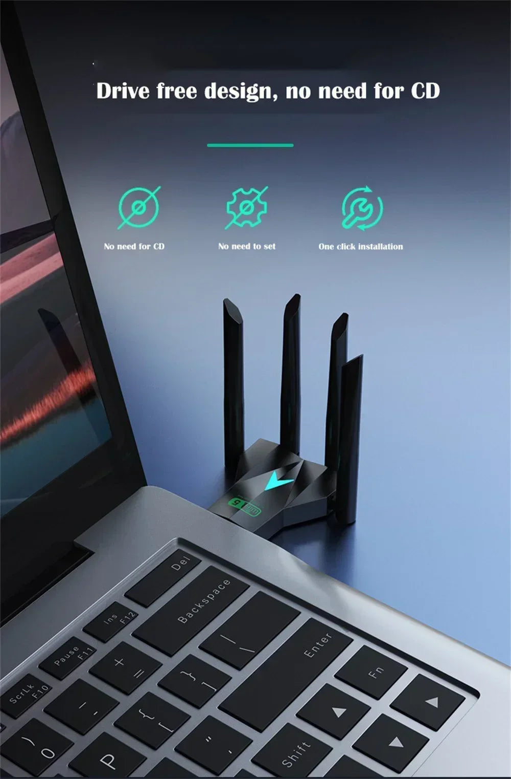 1200Mbps WiFi USB Adapter 2.4G+5Ghz Wi-Fi Dongle 4 Antenna 802.11AC USB3.0 High-Speed Wireless Card Receiver PC/Laptop